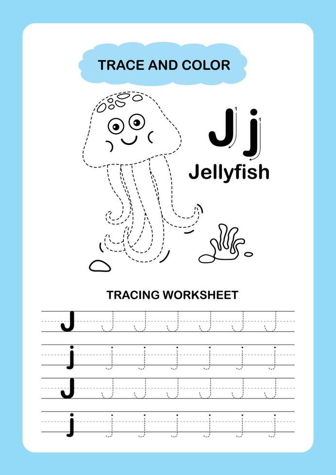 Illustration Isolated Animal Alphabet Trace and color Letter J Jellyfish vector