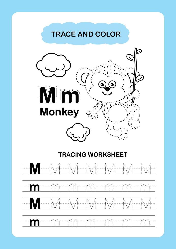 Illustration Isolated Animal Alphabet Trace and color Letter M Monkey vector