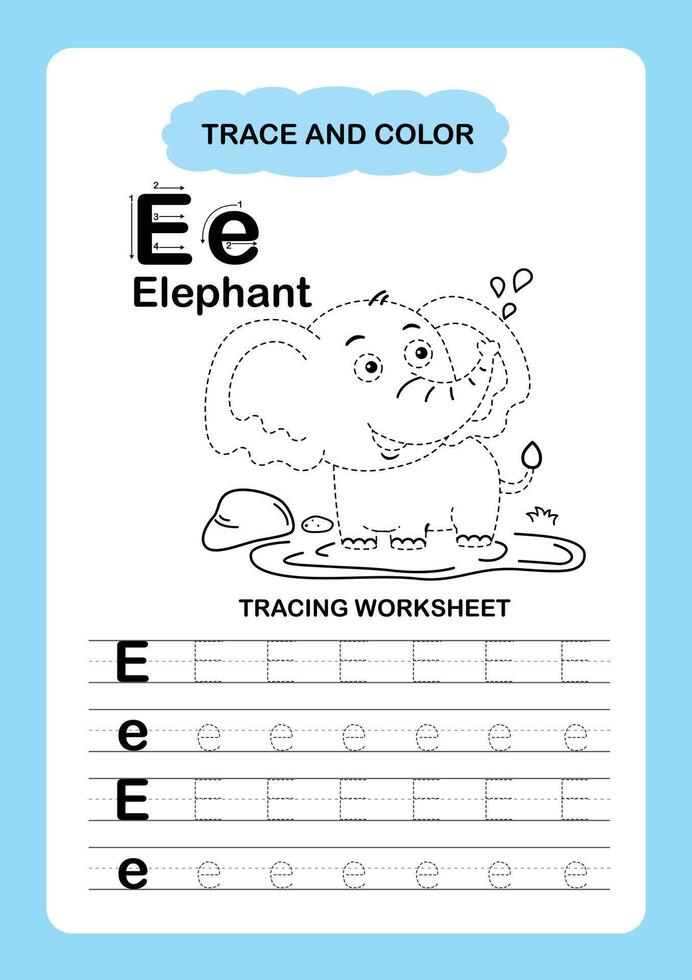 Illustration Isolated Animal Alphabet Trace and color Letter E Elephant vector