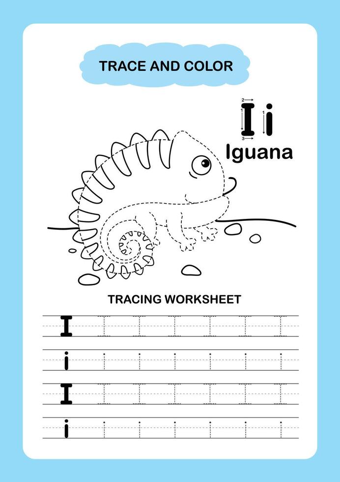 Illustration Isolated Animal Alphabet Trace and color Letter I Iguana vector