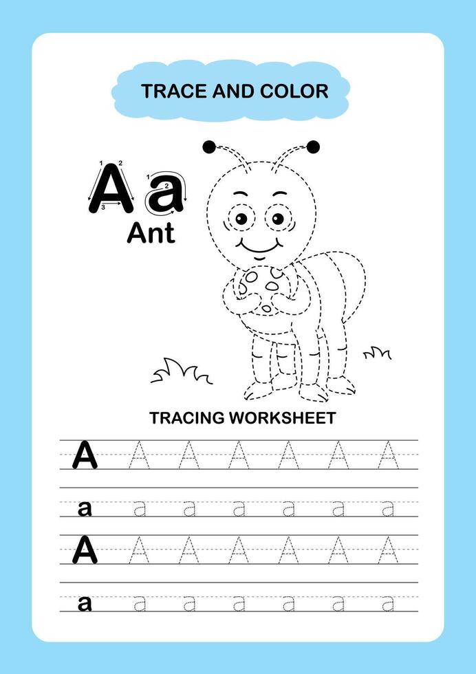 Illustration Isolated Animal Alphabet Trace and color Letter A Ant vector