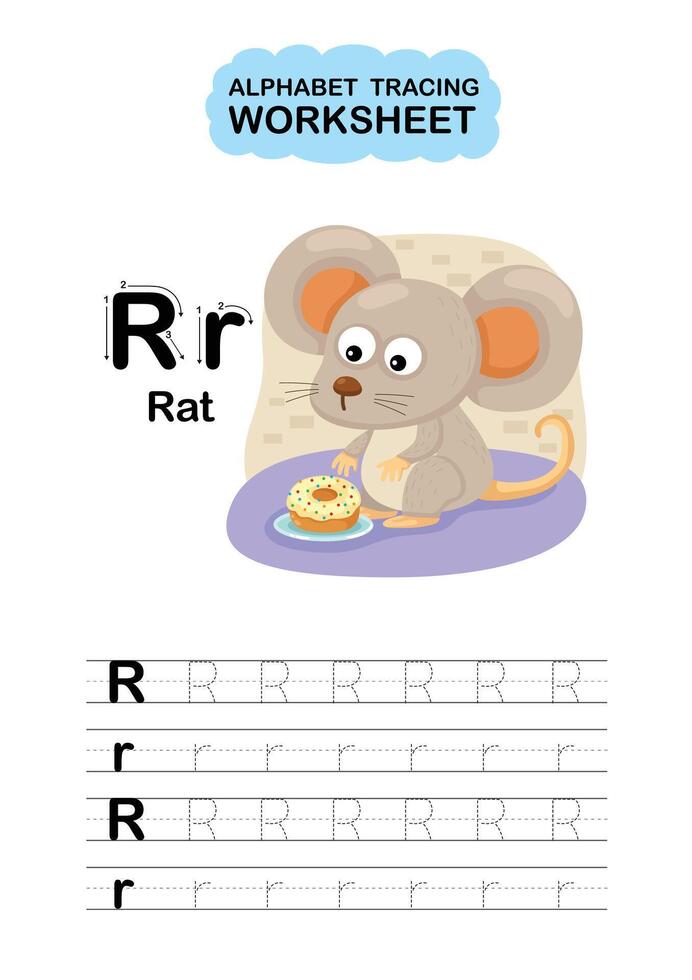 Illustration Isolated Animal Alphabet Tracing Worksheet Letter R Rat vector