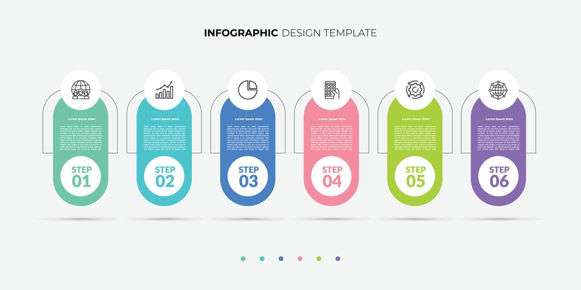 Modern Business infographic template. 6 Step timeline journey. Process diagram, 6 options on white background, Infograph elements vector