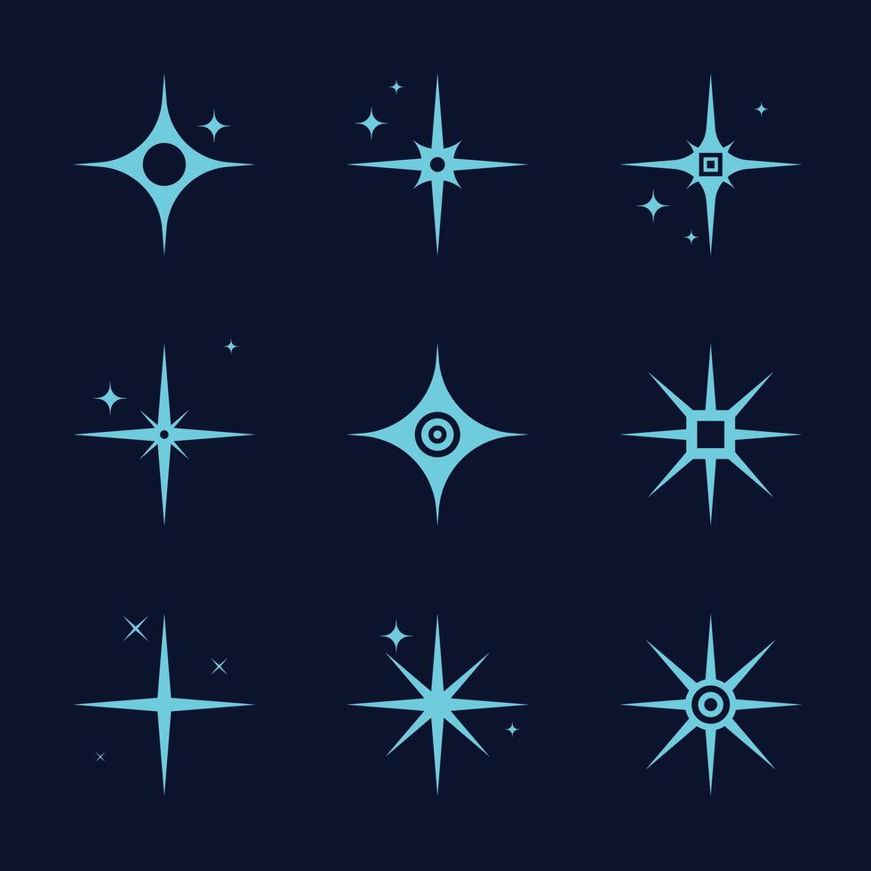 Sparkling stars shiny sparks glitter light star and sparkle elements collection vector