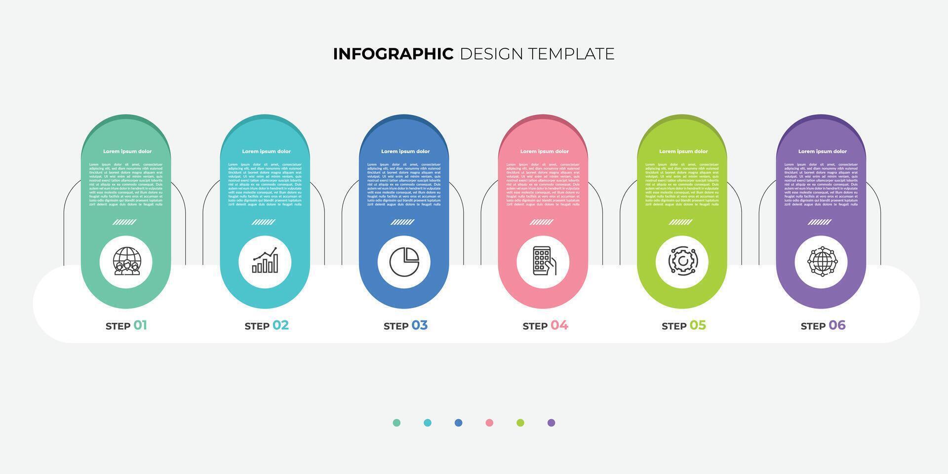 Timeline infographic template. 6 Step timeline journey, calendar Flat simple modern infographics vector