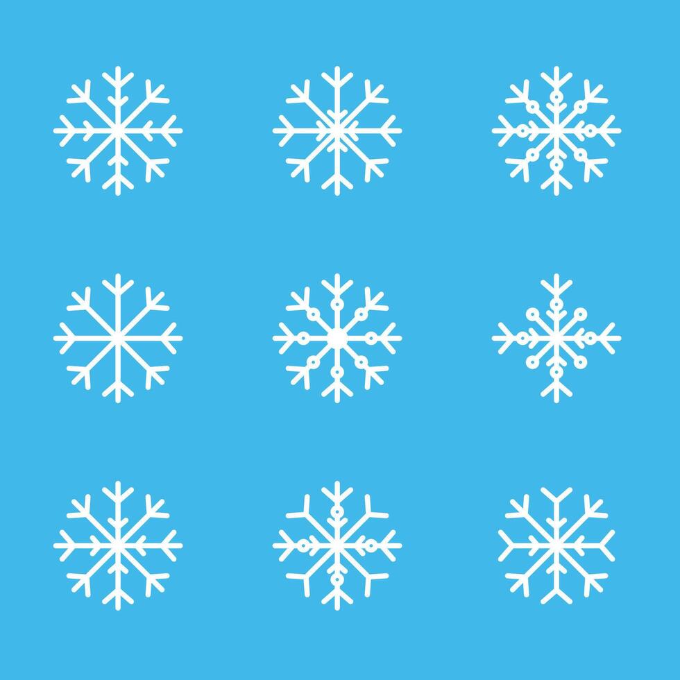 Set of Snowflakes Christmas design. Snowflakes icons. White Snowflake. Snowflakes template. Snow winter. Snowflakes icons soft blue background vector
