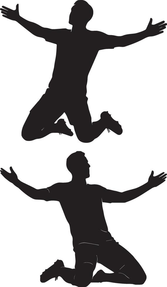 Dynamic Sports Victory Celebration Silhouettes Player Jumping Kneeling vector