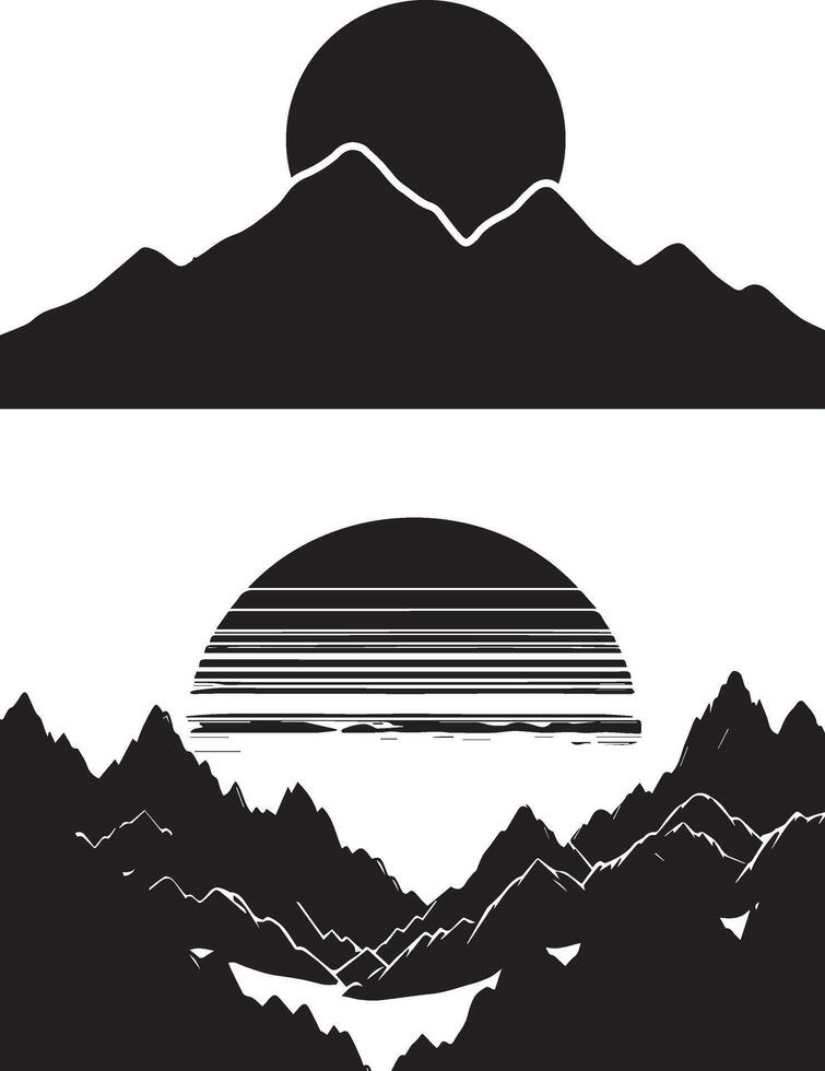 Mountain Landscape Sun Silhouette Collection vector