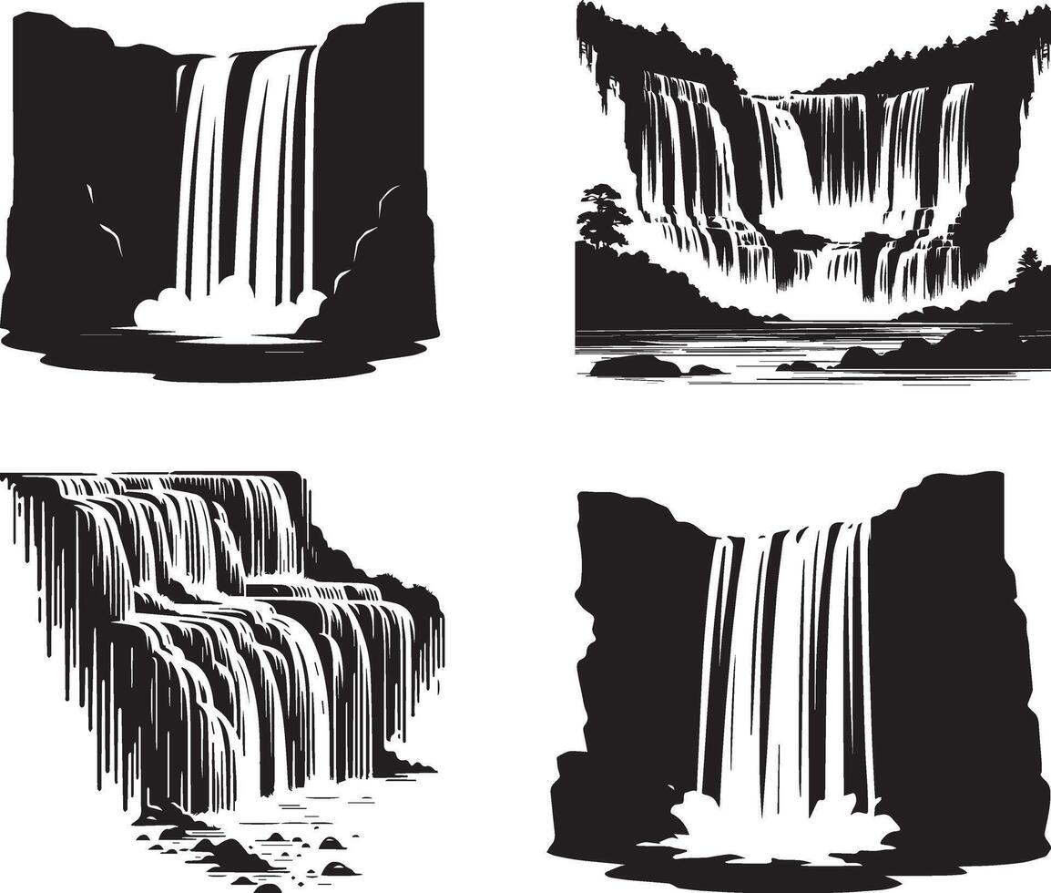 Waterfall Silhouette Icon Set vector