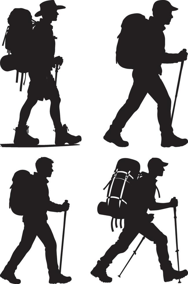 Hiking Backpacker Silhouette Set vector