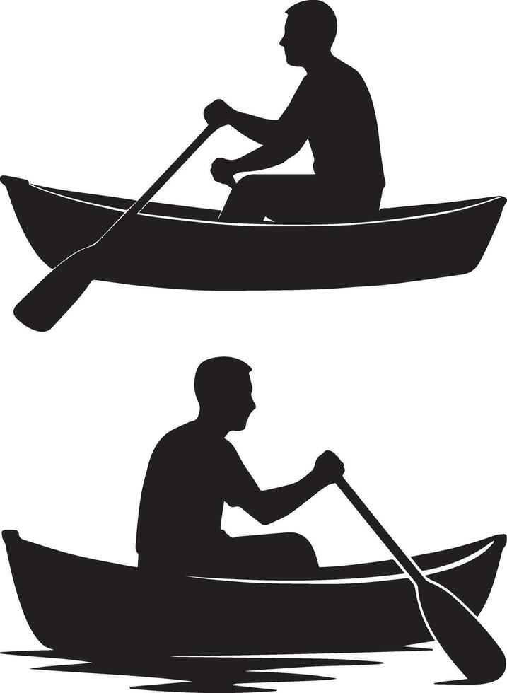 Rowing Silhouette Set, Boat and Oars vector