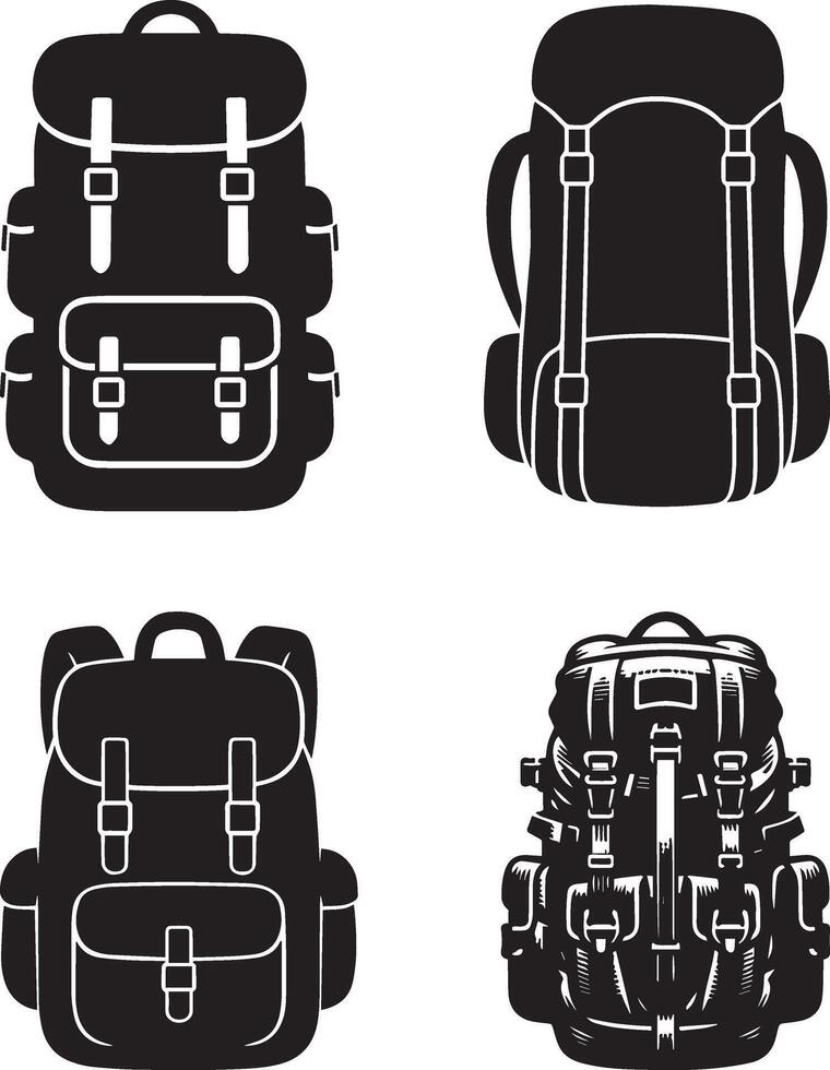 Hiking Backpack Silhouette Icon Set vector