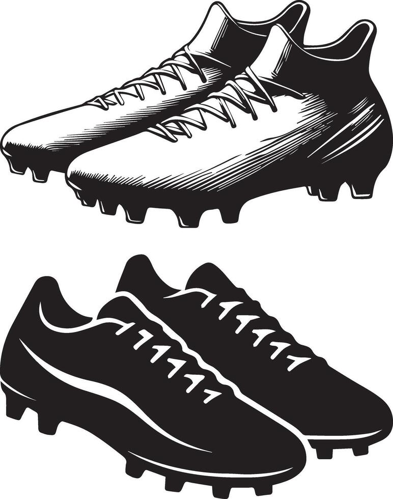 Soccer Cleats Illustration and Silhouette Set vector