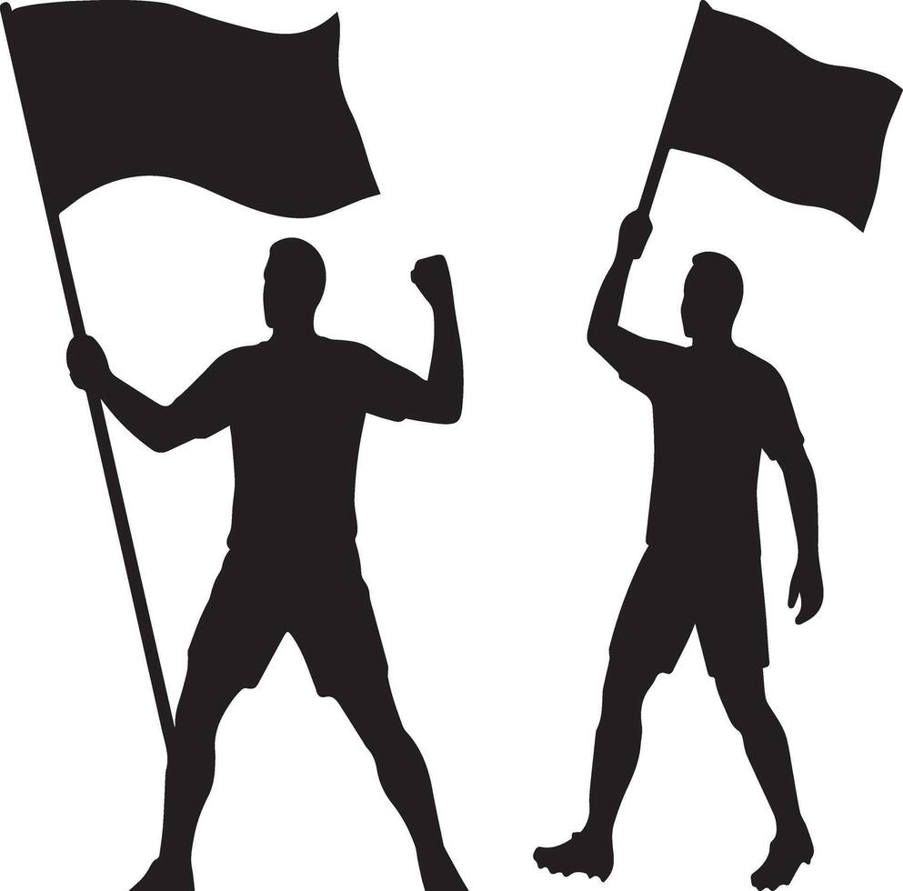 Cheering Sports Fan with Flag Silhouette S vector