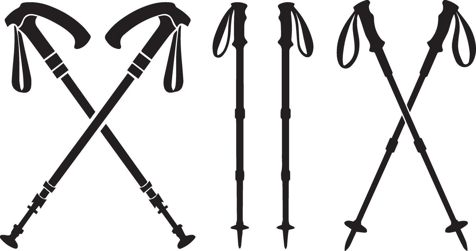 Trekking Hiking Poles Silhouette Set vector