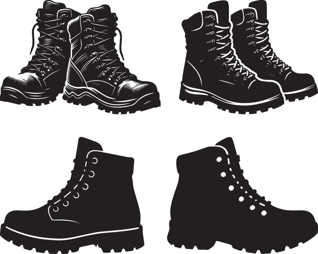 Combat and Hiking Boots Icon Set vector