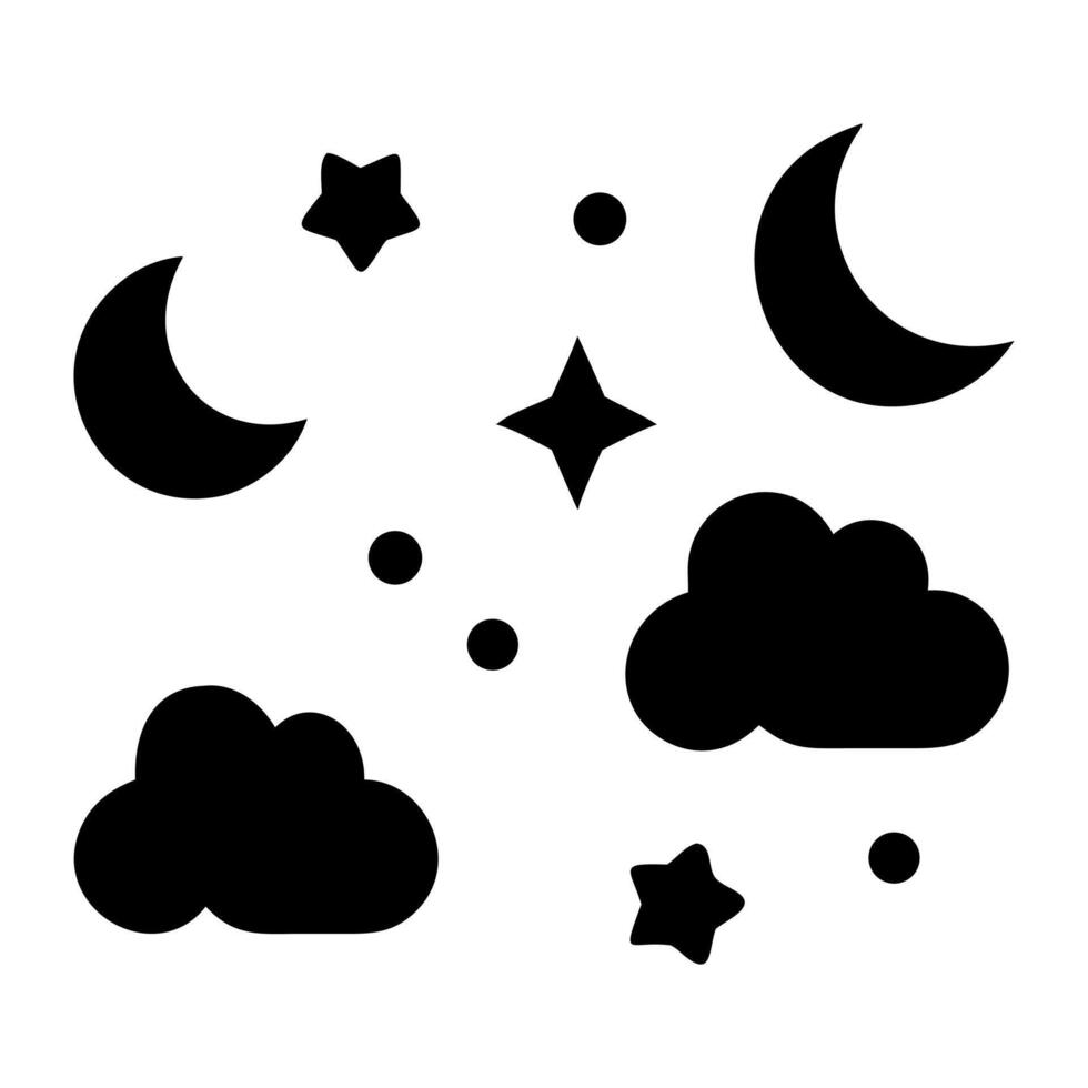 Night sky silhouette moons stars and clouds vector