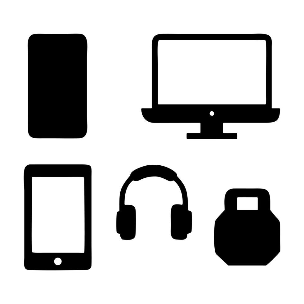 Simple black icons of modern technology and fitness vector