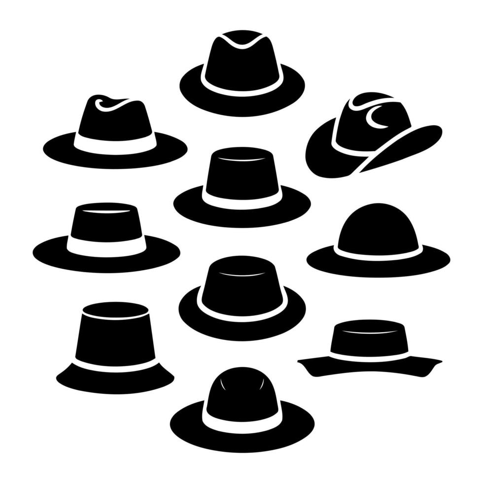 Collection of black and white hat icons vector