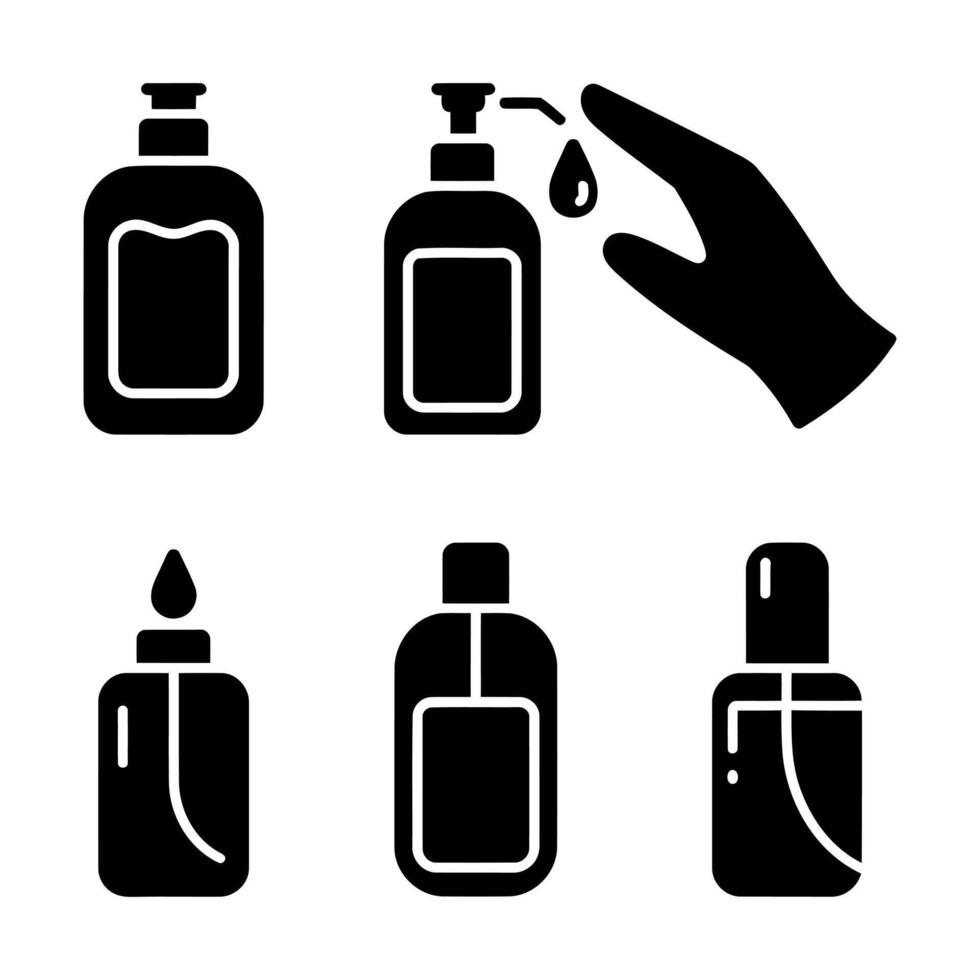 Collection of hand sanitizer and lotion bottle icons vector