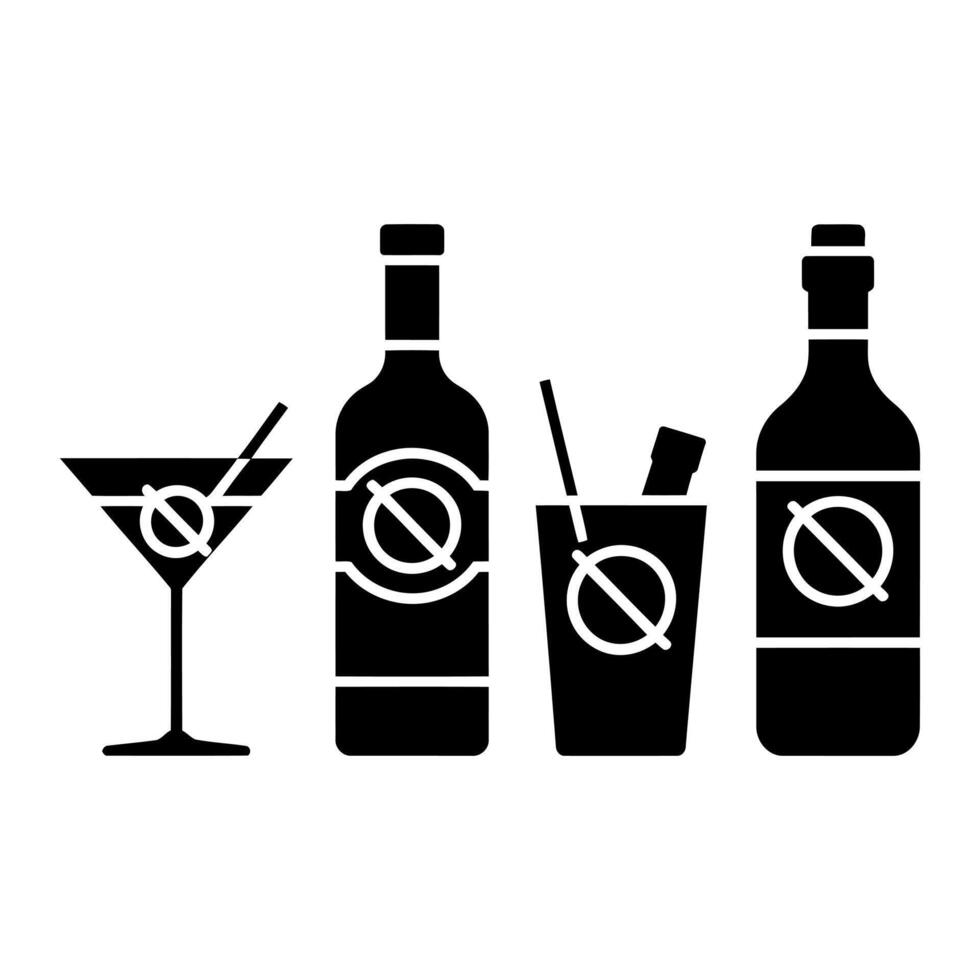 Alcohol free drinks icon set martini wine cocktail vector