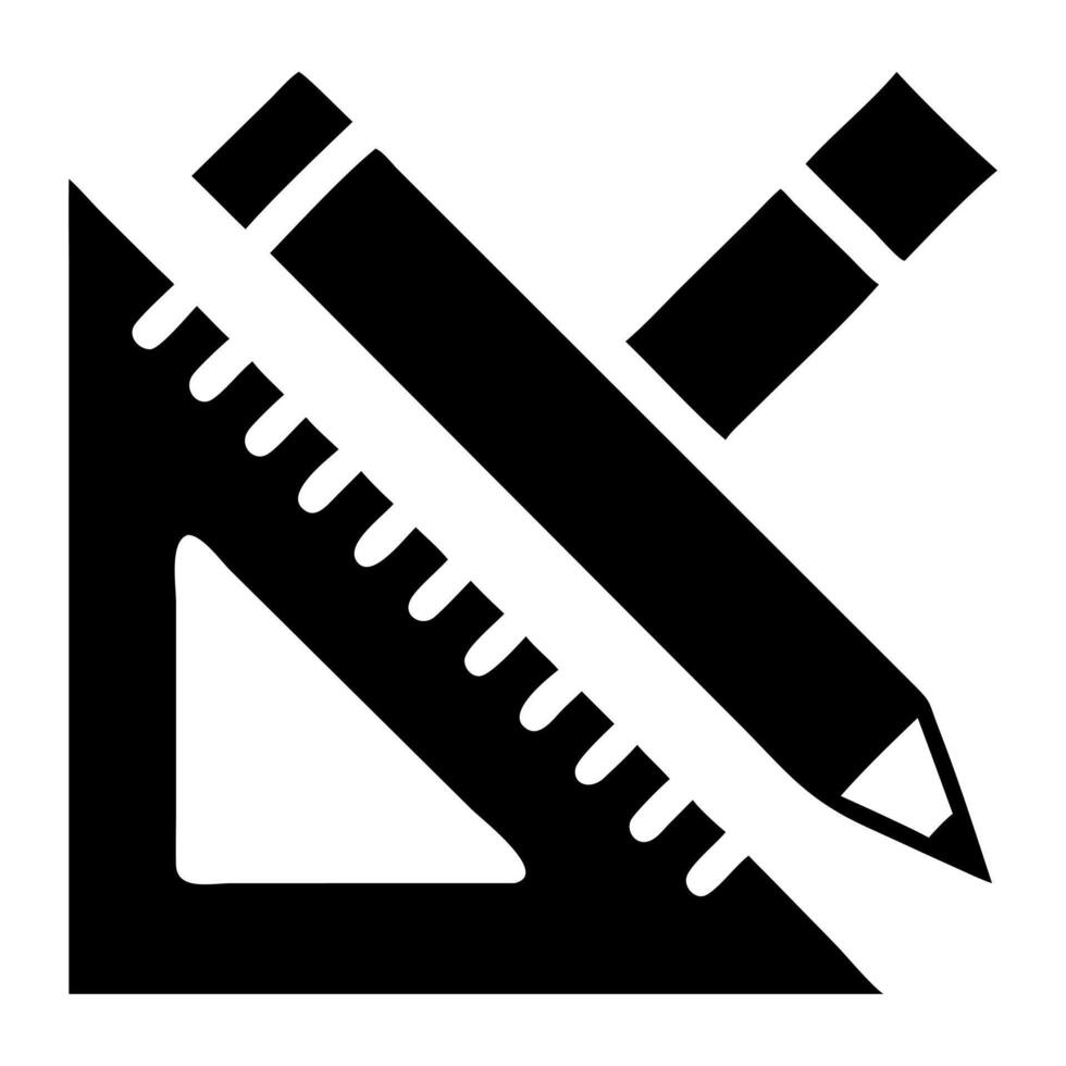 Black and white icon of pencil ruler and triangle vector