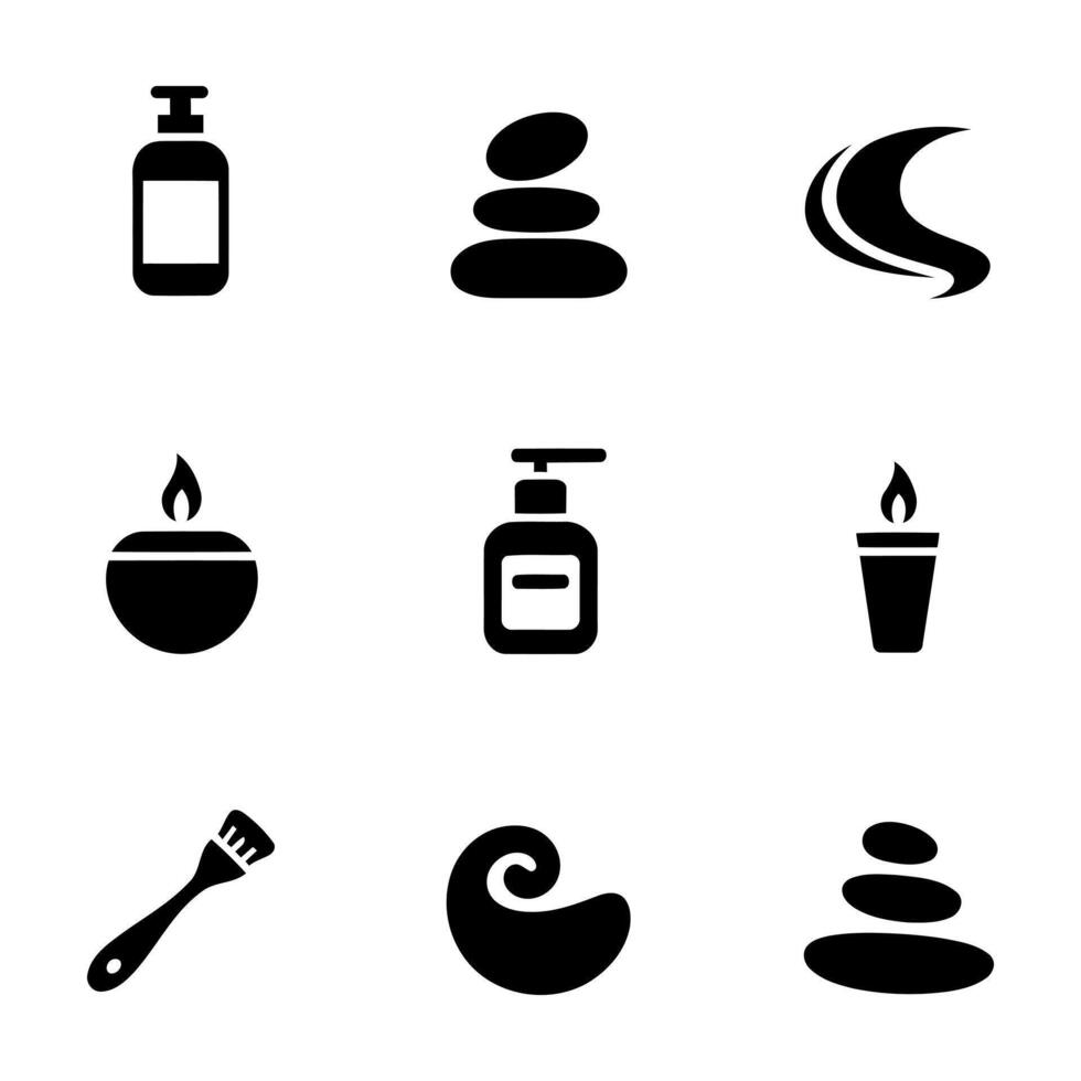 Spa and wellness icon set black glyphs vector