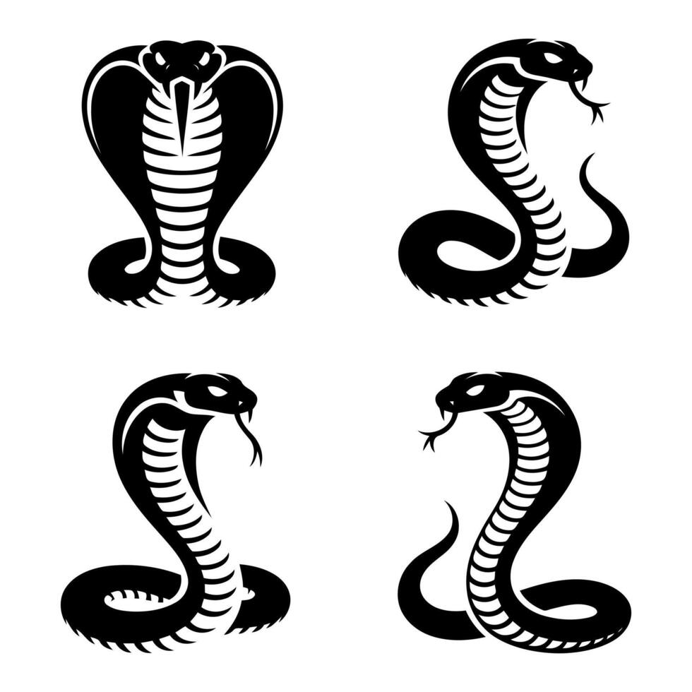 Four stylized cobra snake designs in black vector