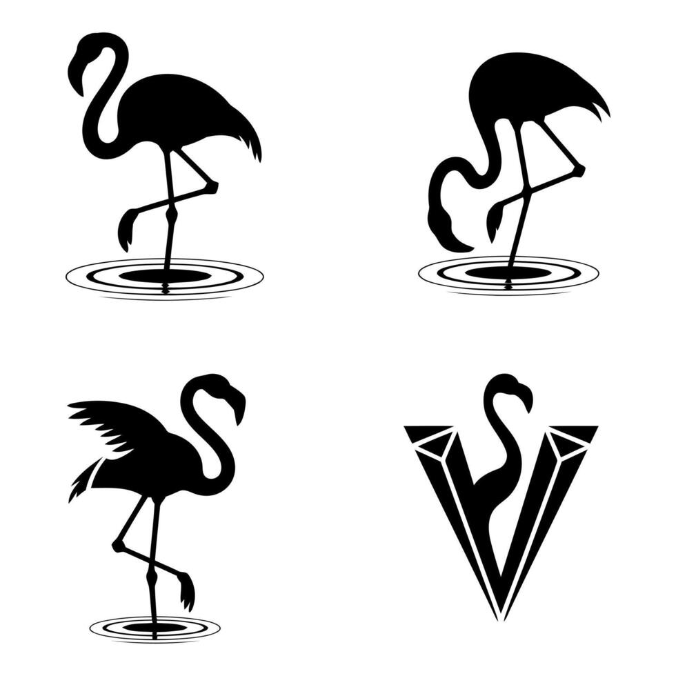 Flamingo silhouettes a collection of elegant designs vector