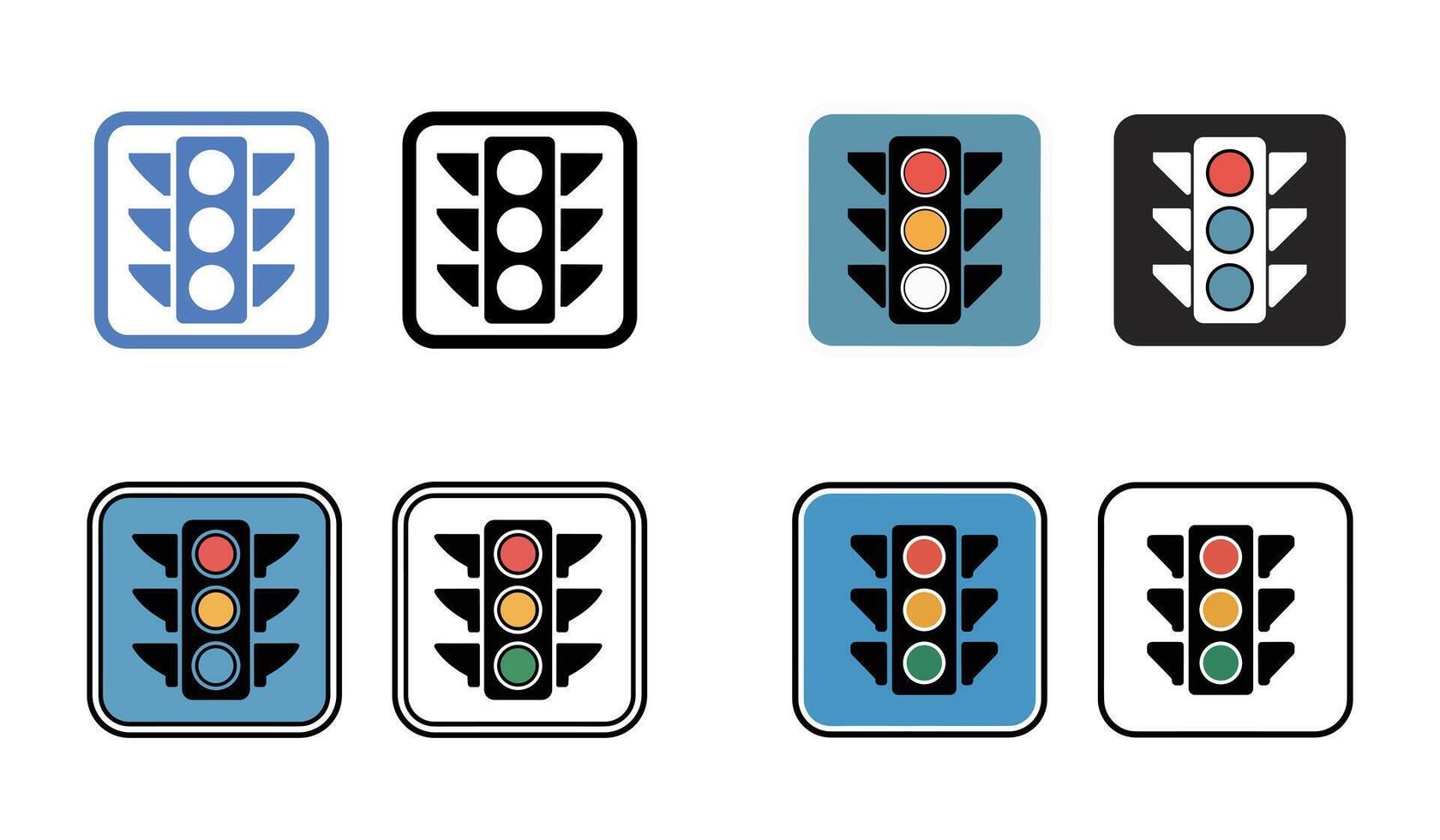 Set of traffic light icon symbols in different colors and styles vector