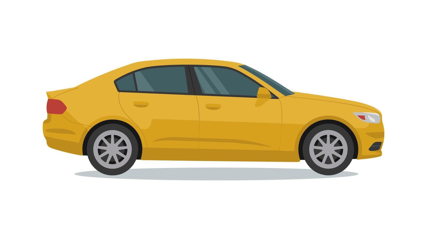 Flat Illustration of a Yellow Sedan Car On White Background vector