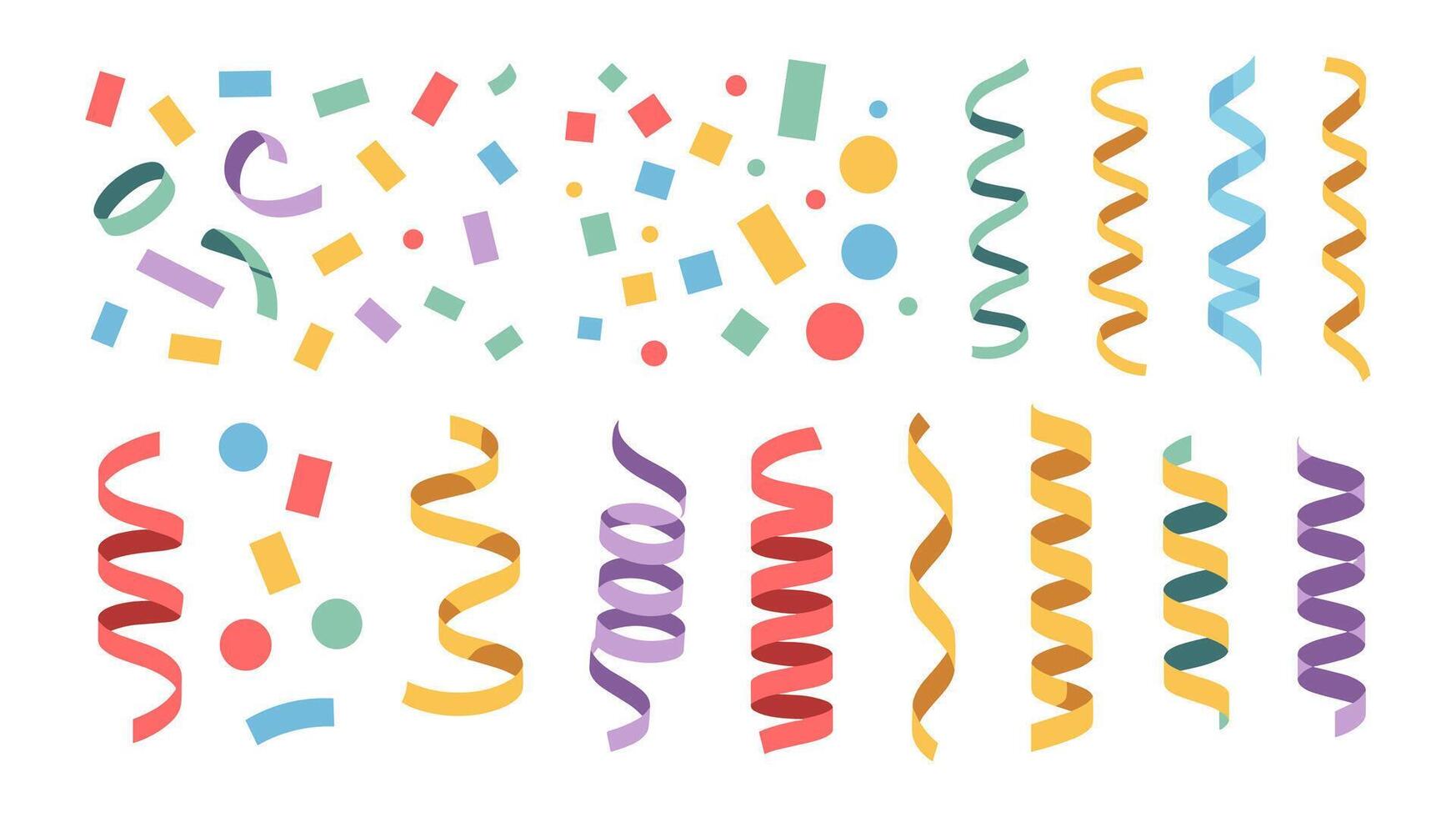 Colorful Party Confetti and Curly Streamers Decoration Set vector
