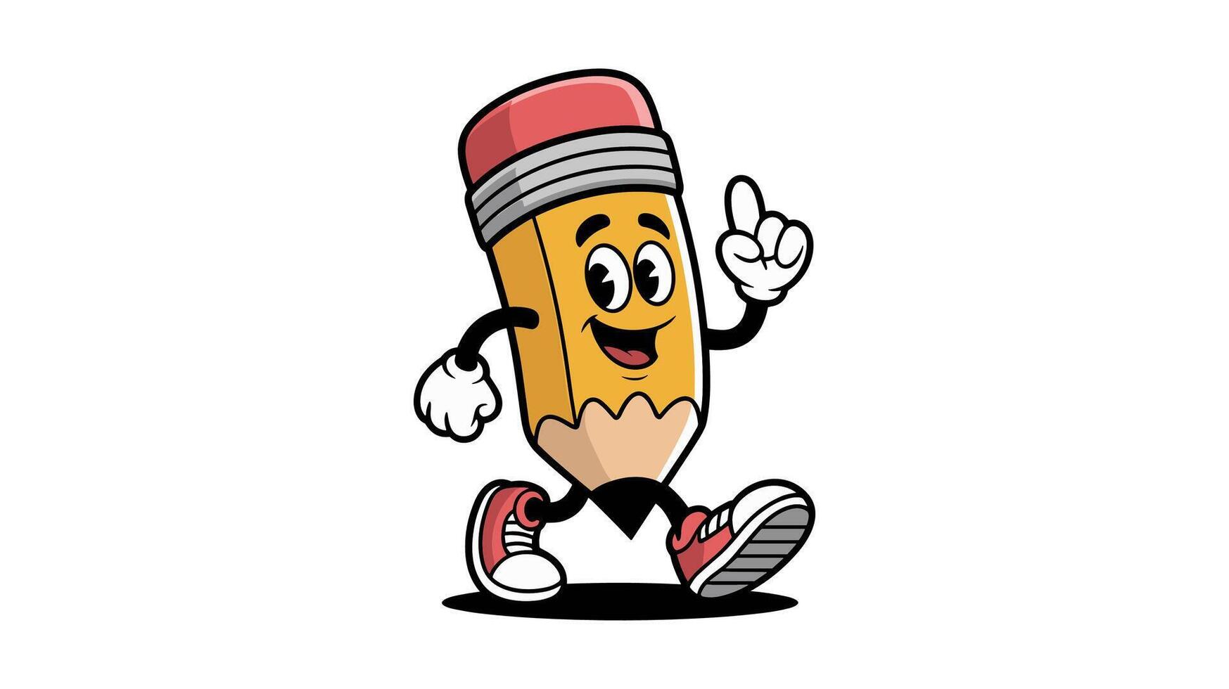 Funny cartoon pencil character walking with a happy expression vector
