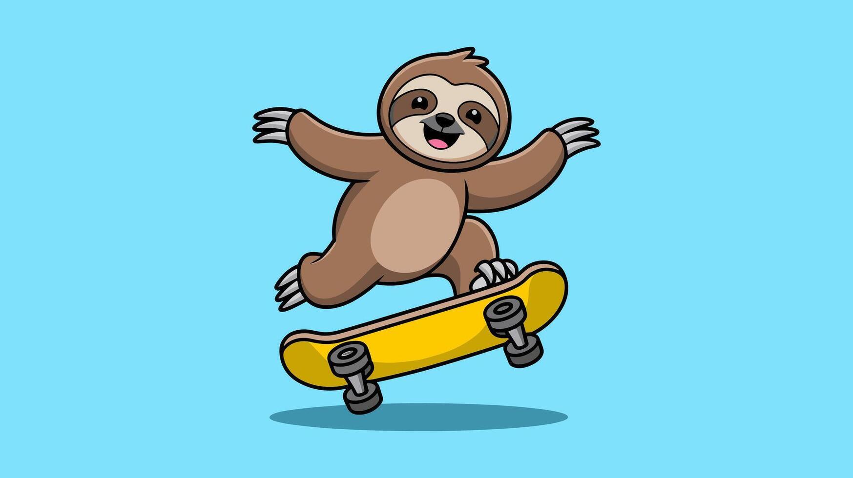 Happy Sloth Riding a Skateboard Fun Cartoon Illustration vector