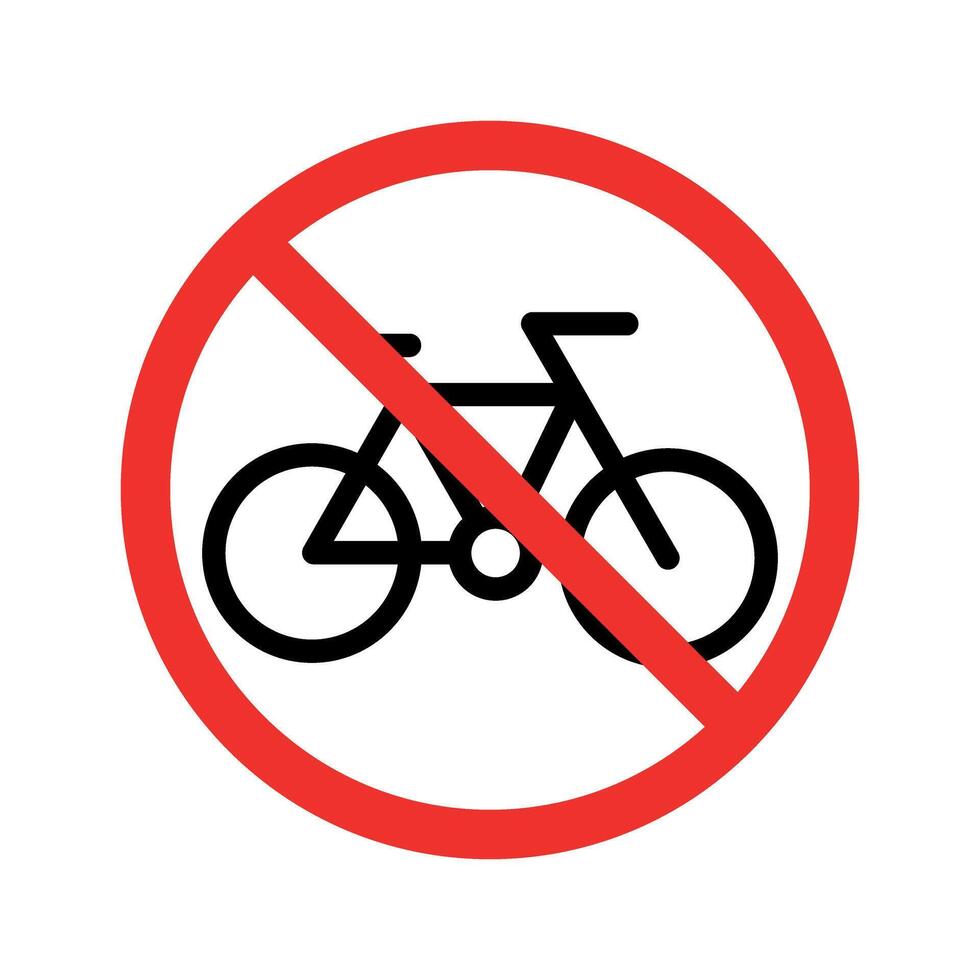 No cycling sign. Bicycle icon with a red circle crossed out vector