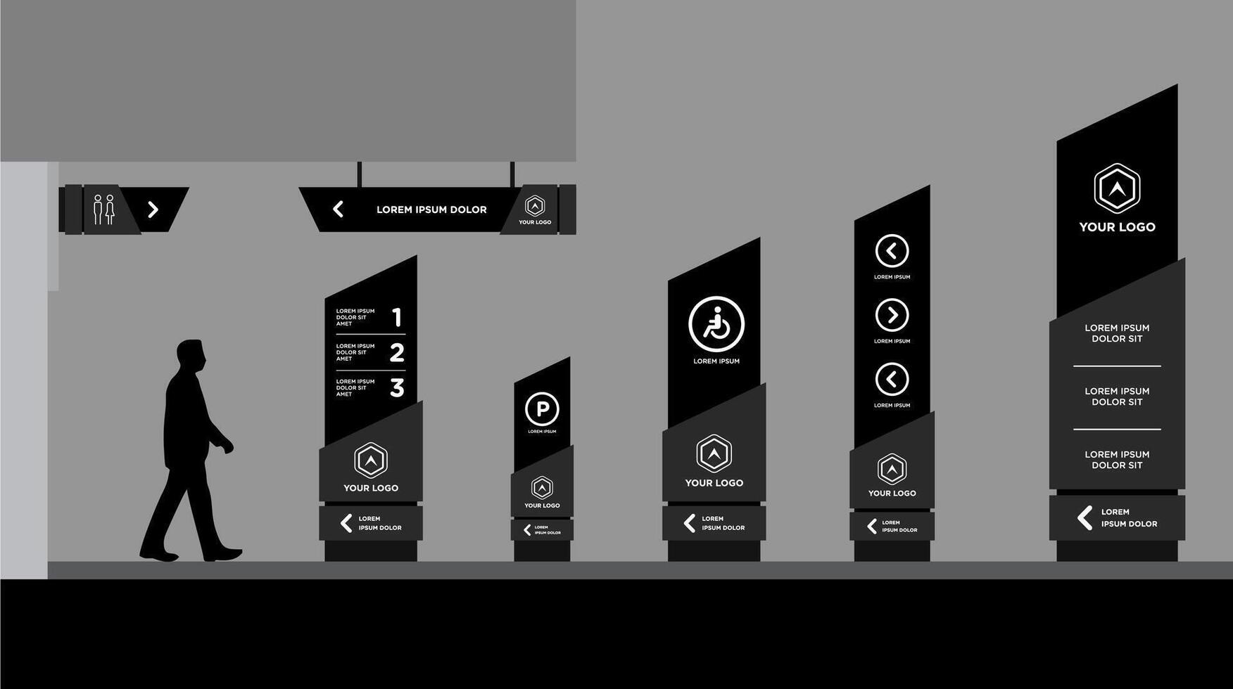 Direction,pole, wall mount and traffic signage vector