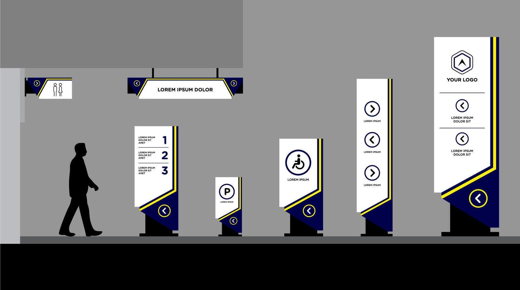 signage blue yellow white graphic traffic signage system vector