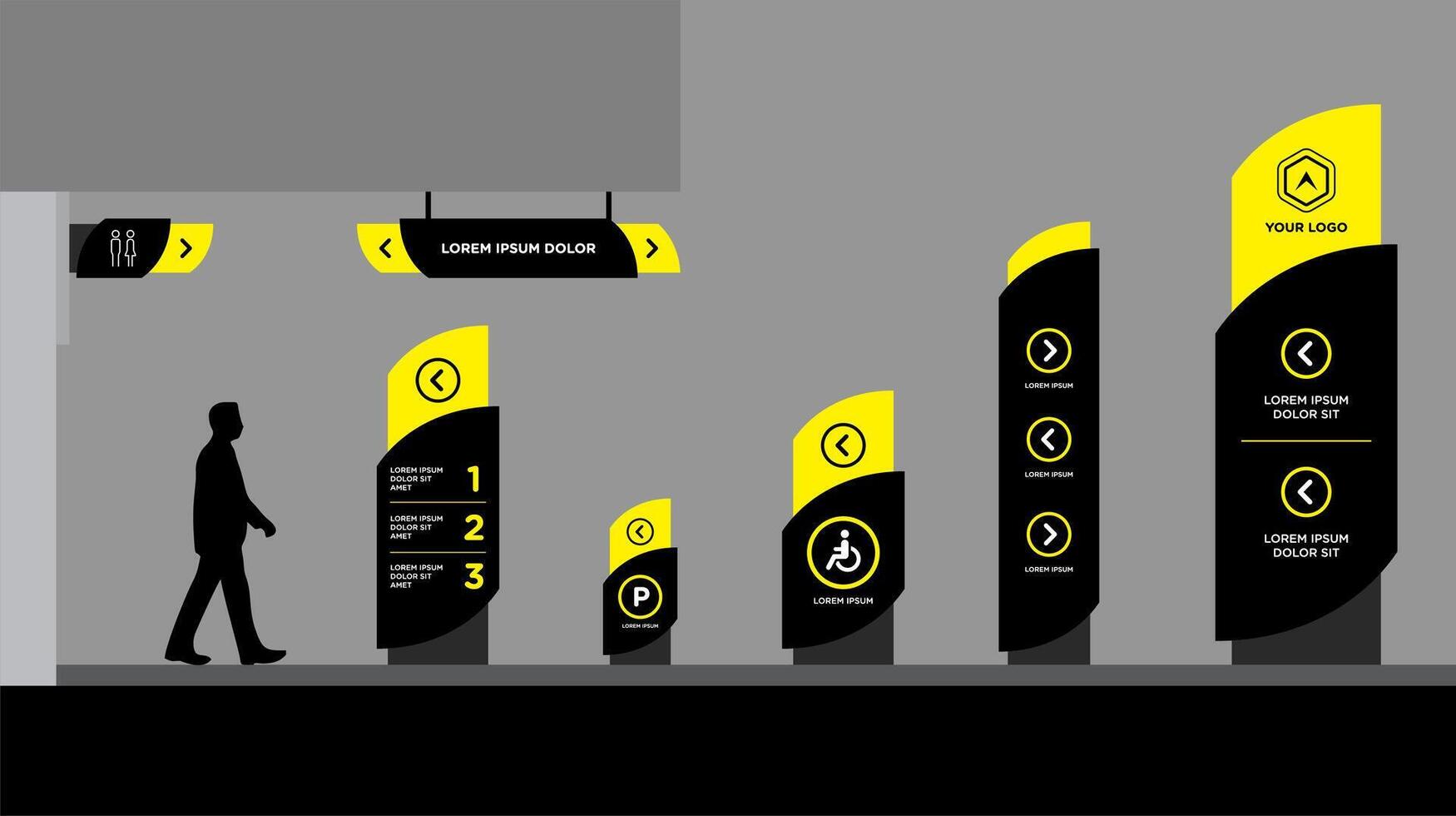 signage black yellow graphic traffic signage system vector