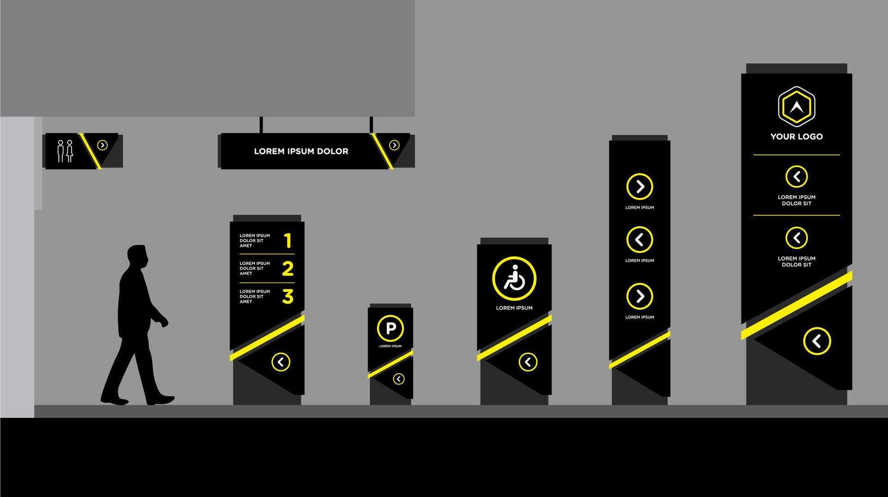 signage black yellow graphic traffic signage system corporate identity vector