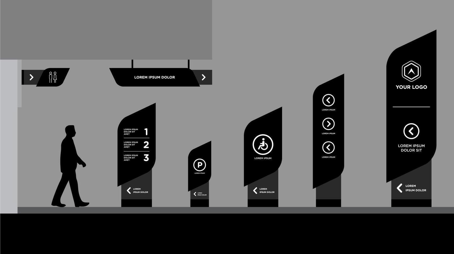 Sign with Metallic Stand Mockup, Right View design vector