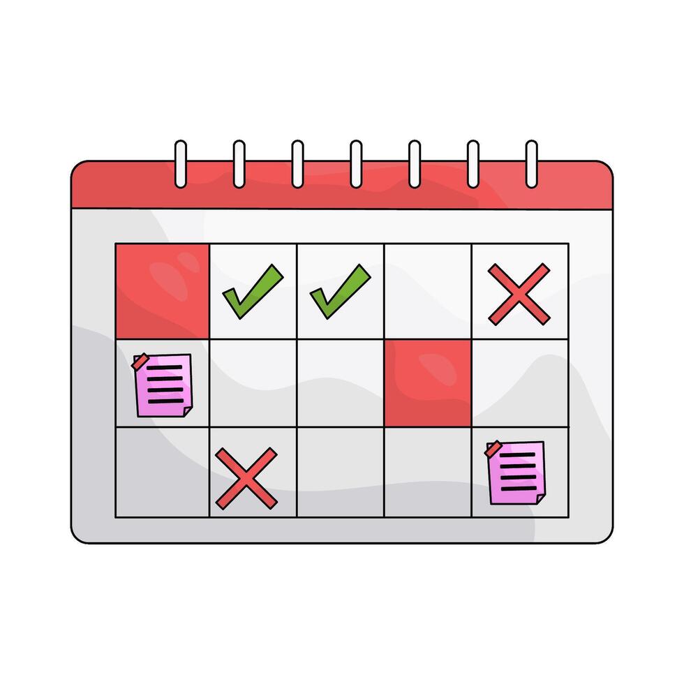 Calendar Schedule with Checkmarks and X Marks vector