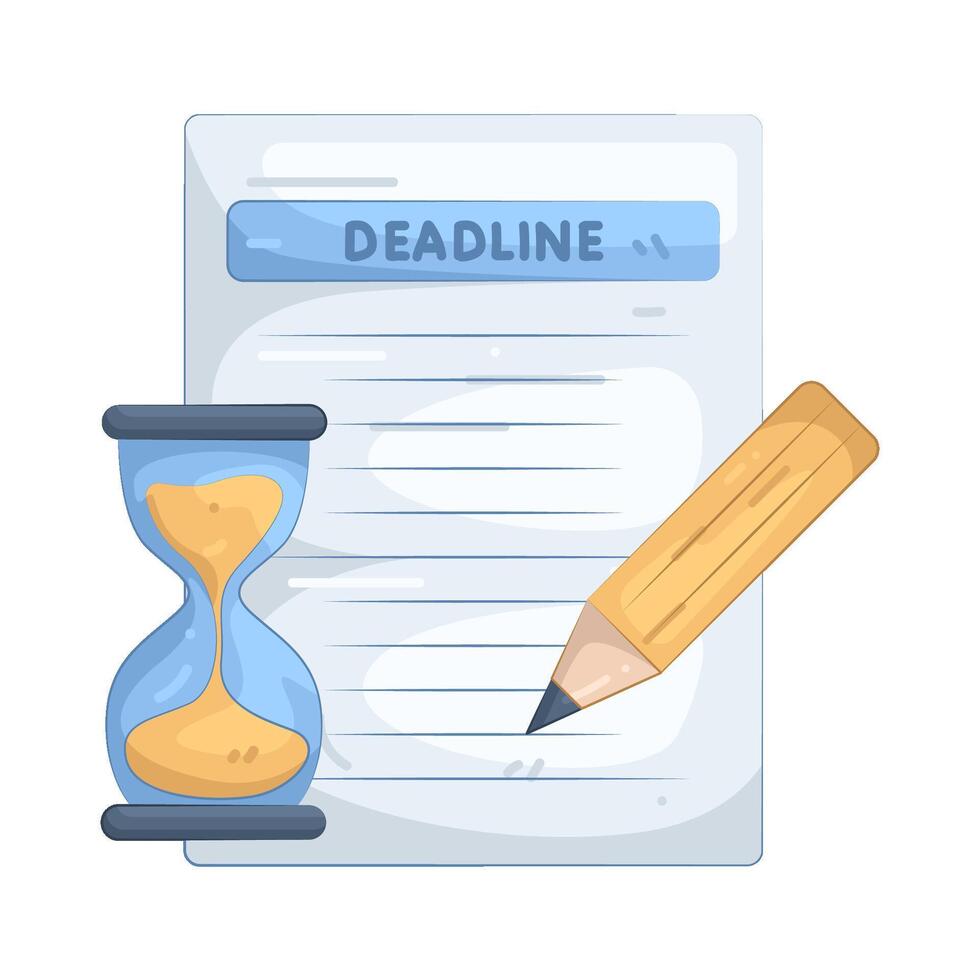 Deadline Reminder with Hourglass and Pencil vector