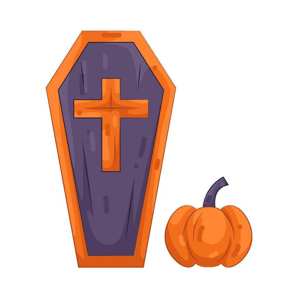 Coffin with Cross and Pumpkin vector