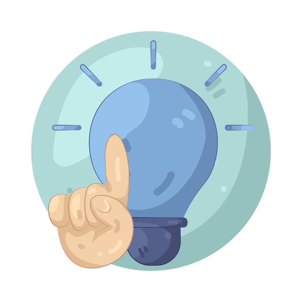 Cartoon Light Bulb with Hand Pointing Up vector