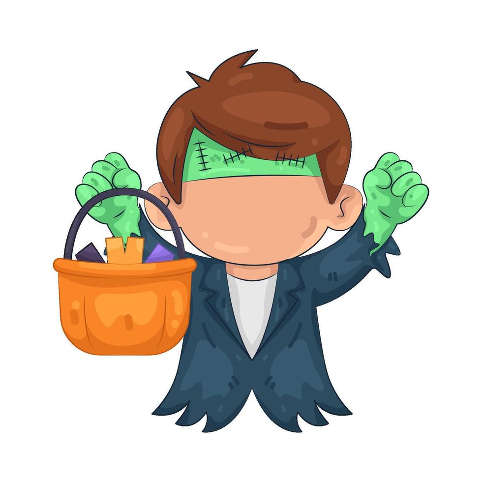 Boy Dressed as Frankenstein for Halloween vector