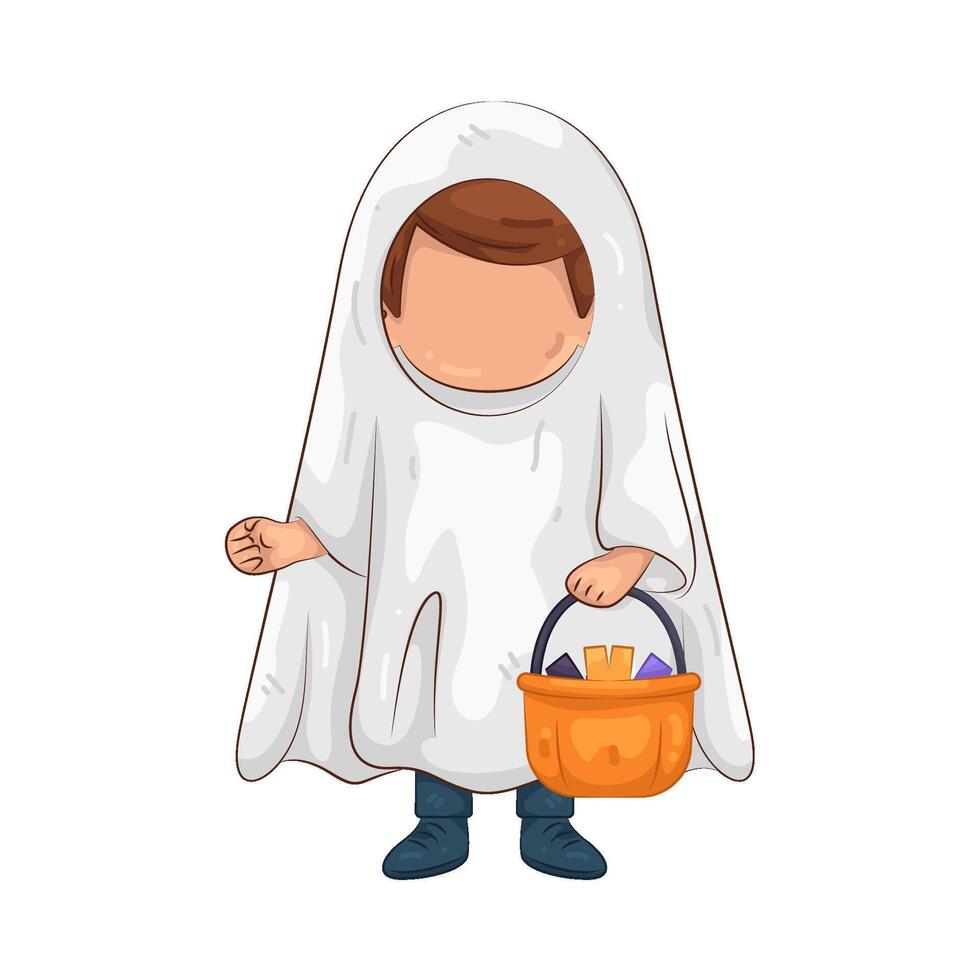 Child Dressed as Ghost for Halloween vector