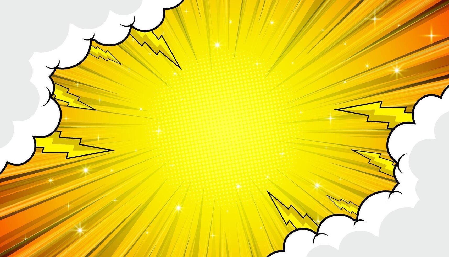 Comic background with clouds and rays. vector