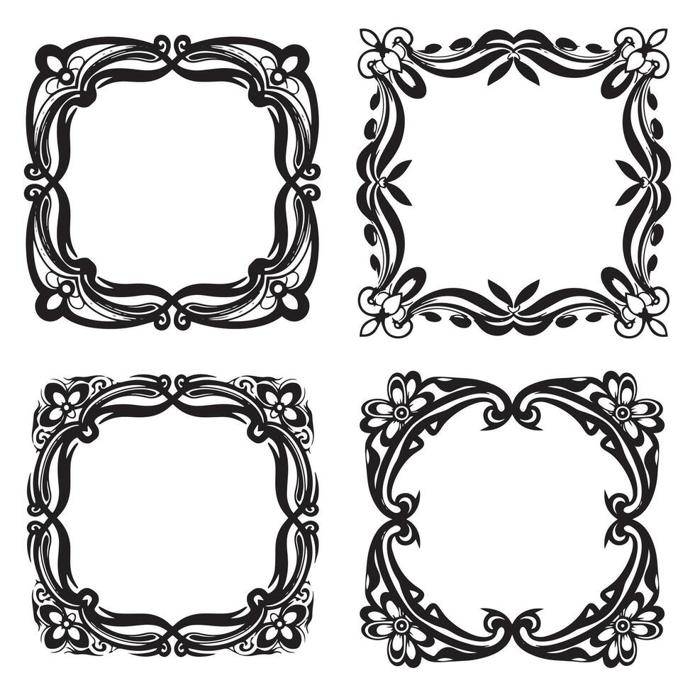 Whimsical Floral Borders Logo Decorative Frames Collection vector