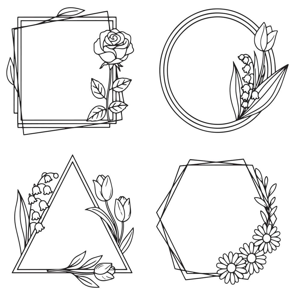 Bold Leafy Floral Borders Decorative Frames vector