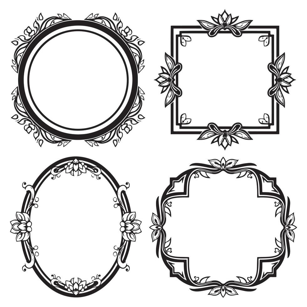 Serene Outline Floral Frames Decorative Border Artwork Collection vector